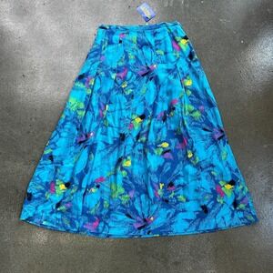 Vintage 90s Intentions Blue Colorful Size 16 Rayon Maxi Skirt